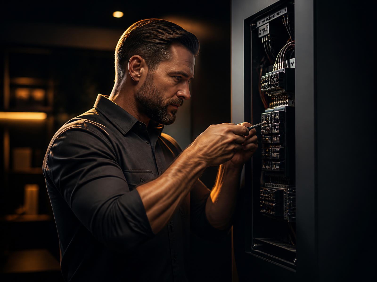 Licensed electrician wiring a residential electrical panel in Toronto